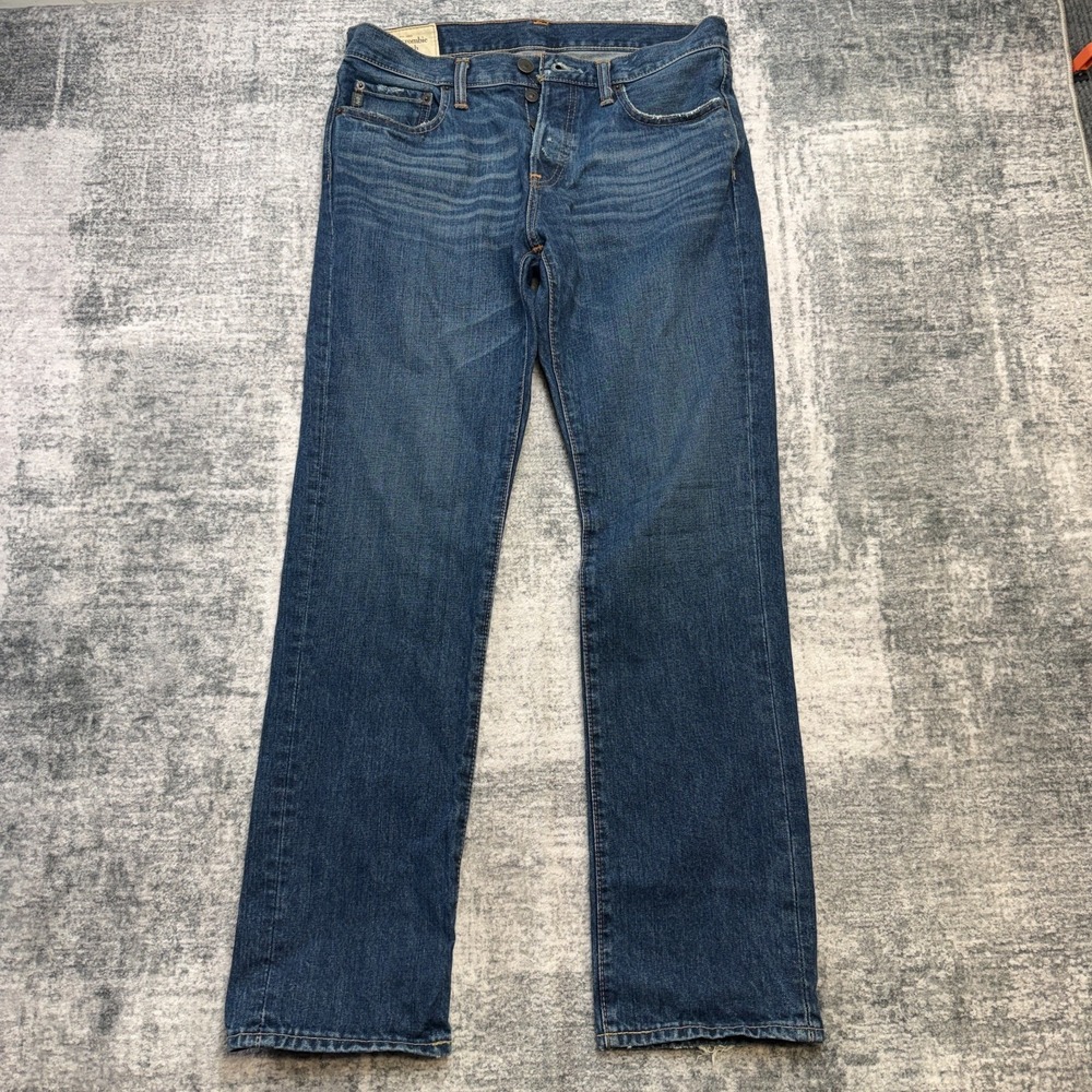 Abercrombie & Fitch Jeans Mens 31x32 Slim Straight Button Fly Whiskered Denim